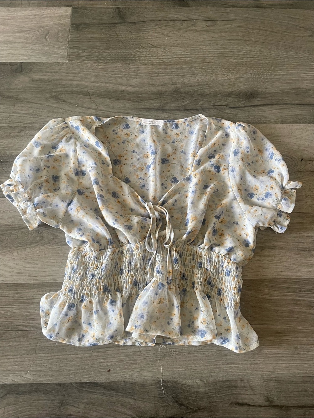 Active USA White Blouse with Blue & Yellow Floral Print